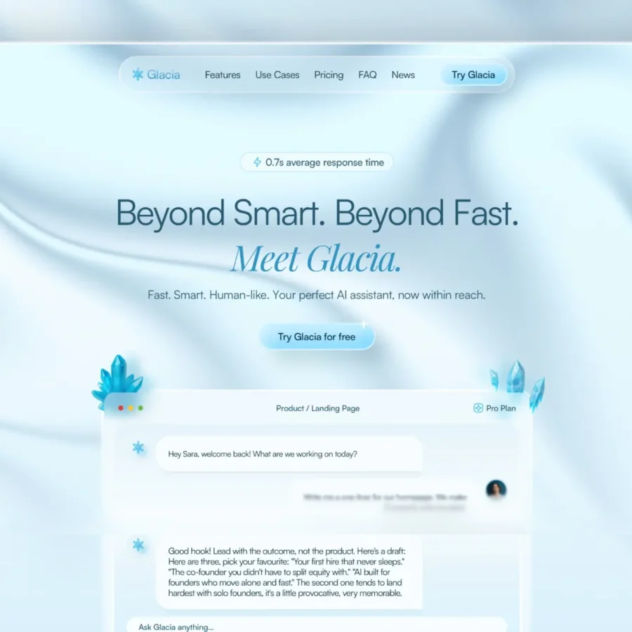 Glacia — Premium AI LLM Landing Page — Blurr Haus Framer Template