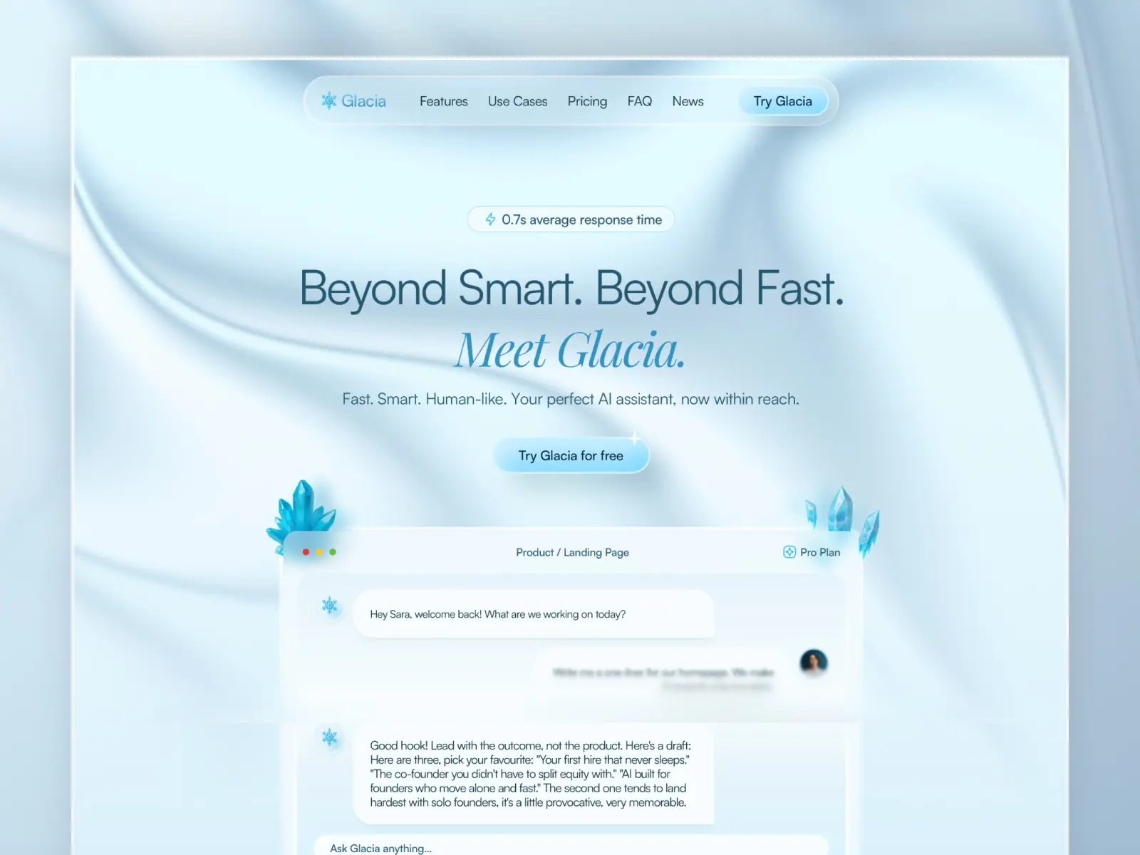 Glacia — Premium AI LLM Landing Page — Blurr Haus Framer Template