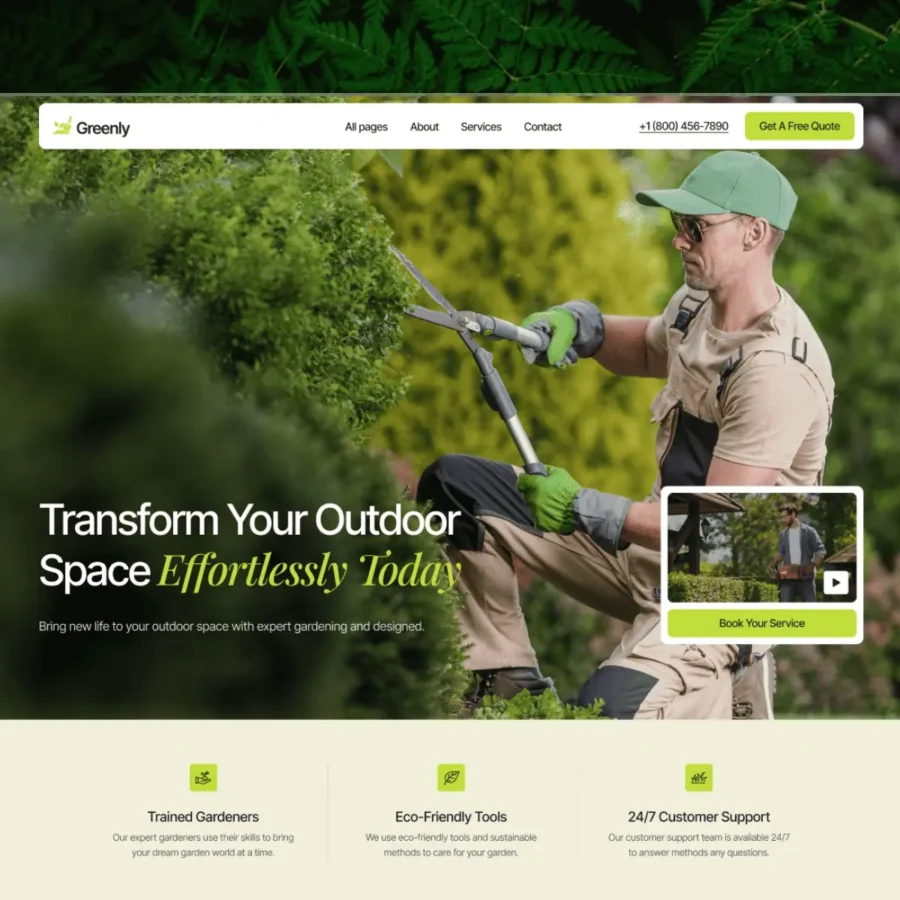 Greenly — Free Landscape & Garden Template — Framerbite Framer Template