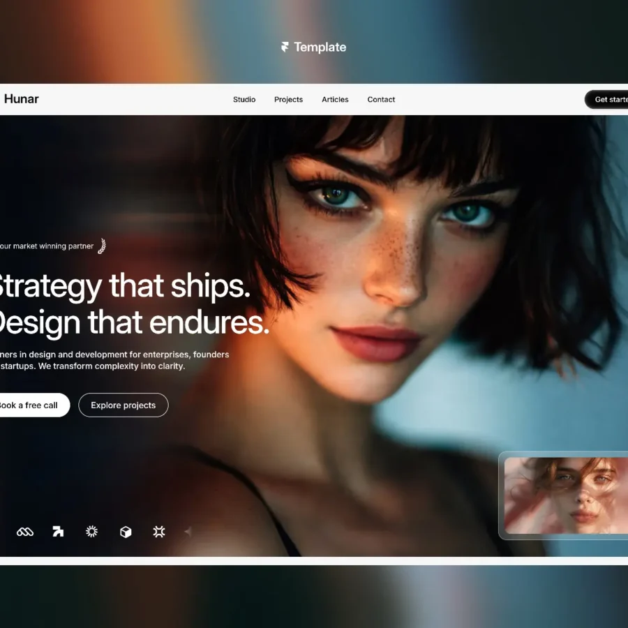 Hunar — Studio & Agency Portfolio Template — Turin Framer Template