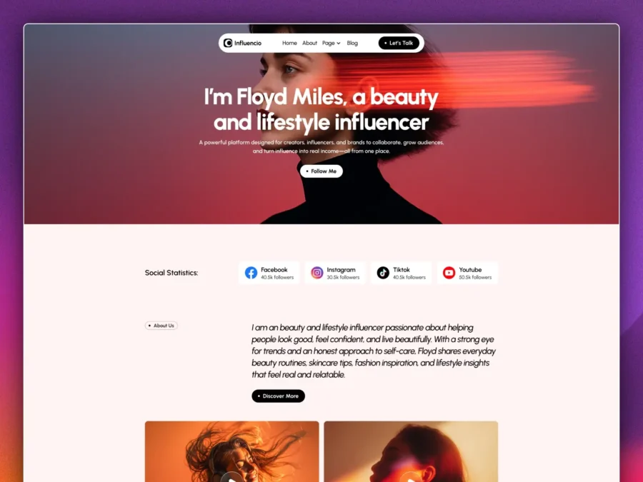 Influencio — Social Media Influencers Website — Md. Omor Rahman Shipon Framer Template
