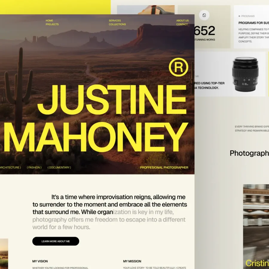 Justine — Photography & Photographer Agency — Pentaclay Framer Template