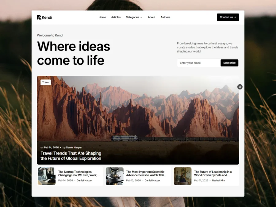 Kendi — Modern Blog and Magazine — Templategum Framer Template