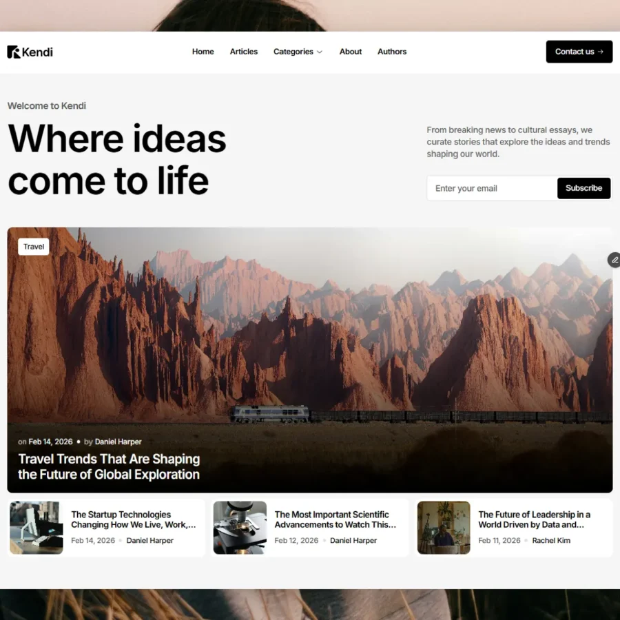 Kendi — Modern Blog and Magazine — Templategum Framer Template