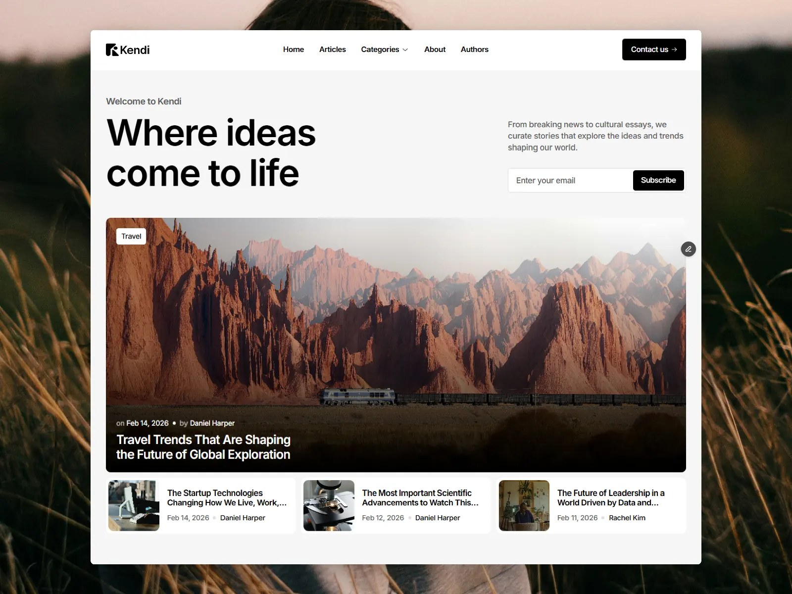 Kendi — Modern Blog and Magazine — Templategum Framer Template