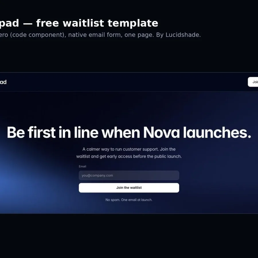 Launchpad — Free Waitlist Page with WebGL Hero — Lucidshade Framer Template
