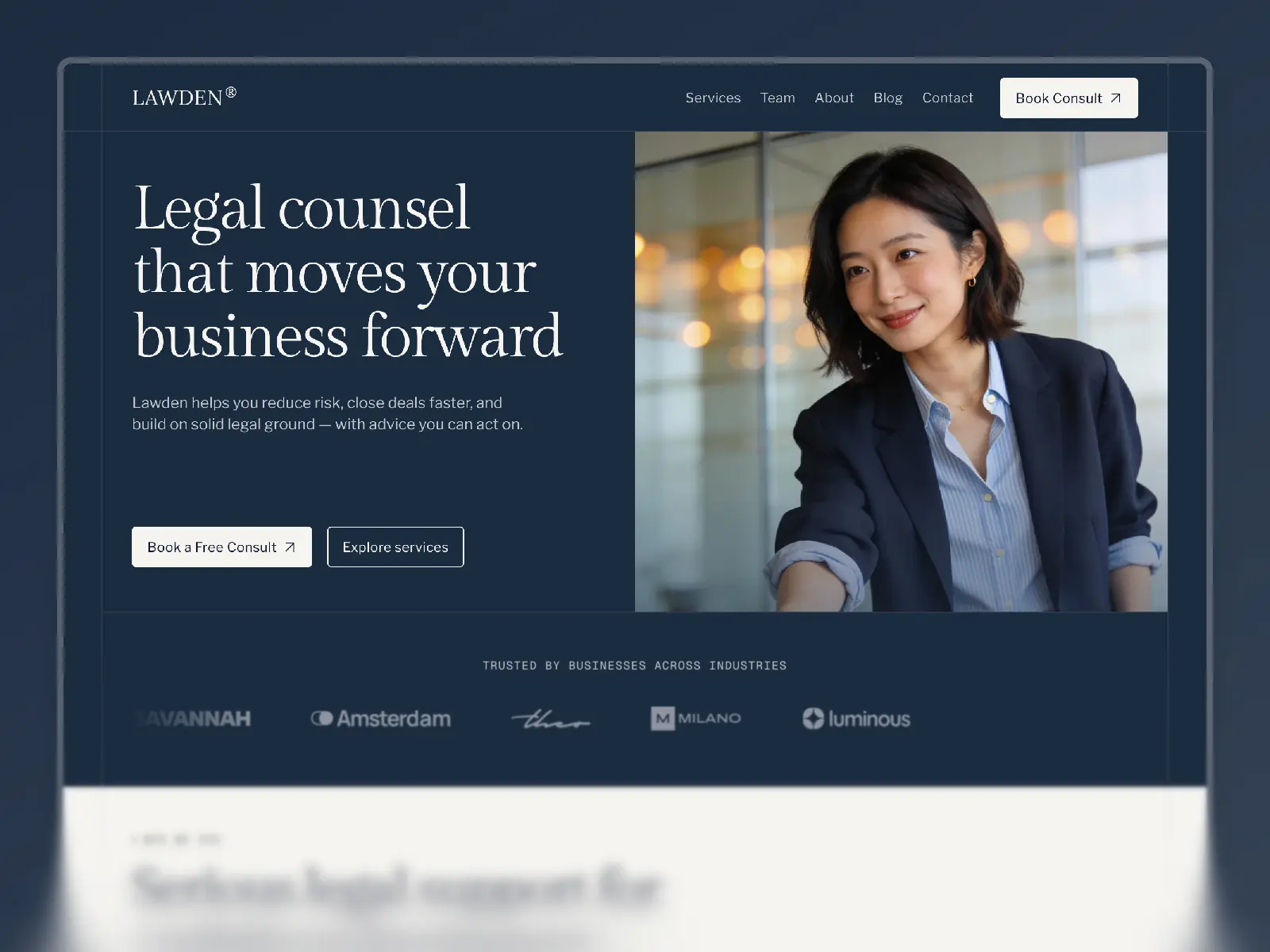 Lawden — Free law firm template for Framer — Kadir Calik Framer Template