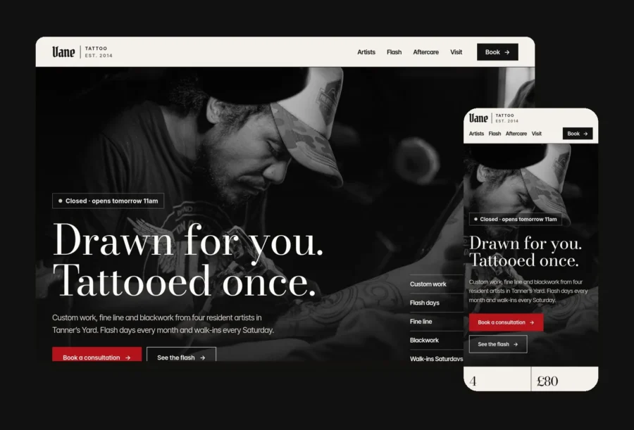 Vane Tattoo — Yehor Vermiyenko Framer Template