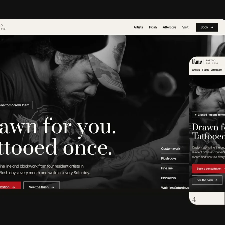 Vane Tattoo — Yehor Vermiyenko Framer Template