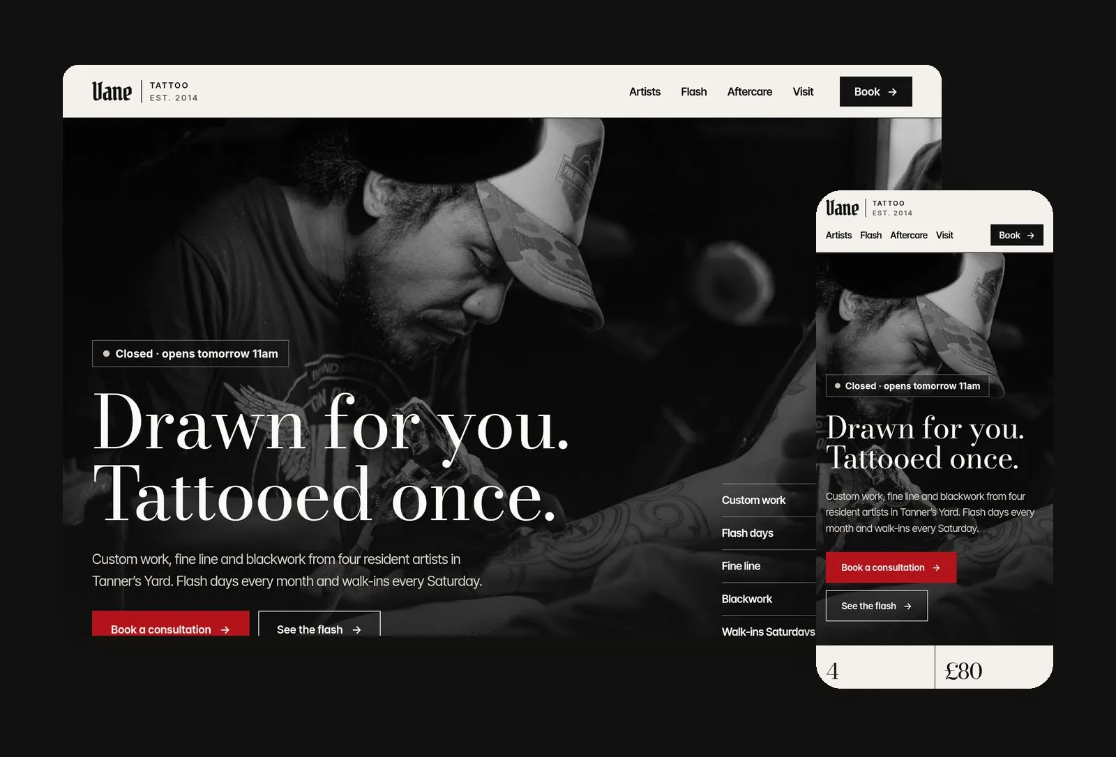 Vane Tattoo — Yehor Vermiyenko Framer Template