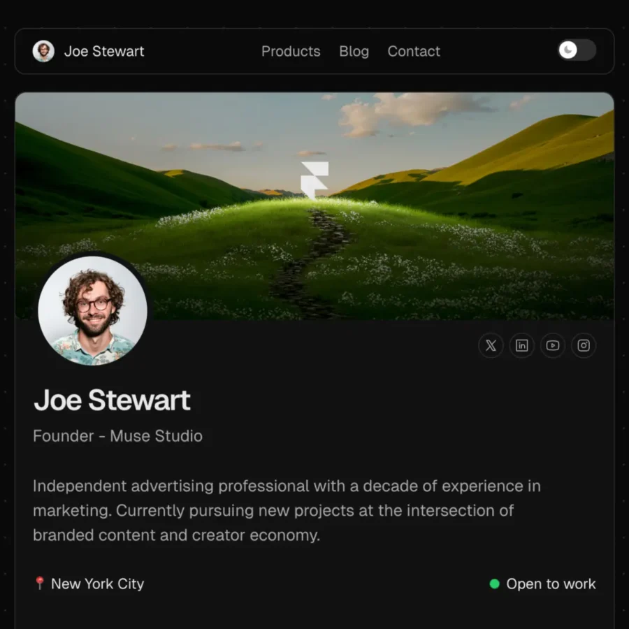 LinkHunt — Personal Portfolio x Link in Bio — Charu Consul Framer Template