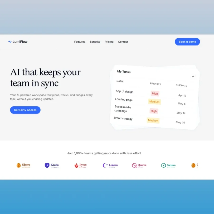 LumiFlow — Free Saas Framer Landing Page — FRAME ESSENTIALS Framer Template