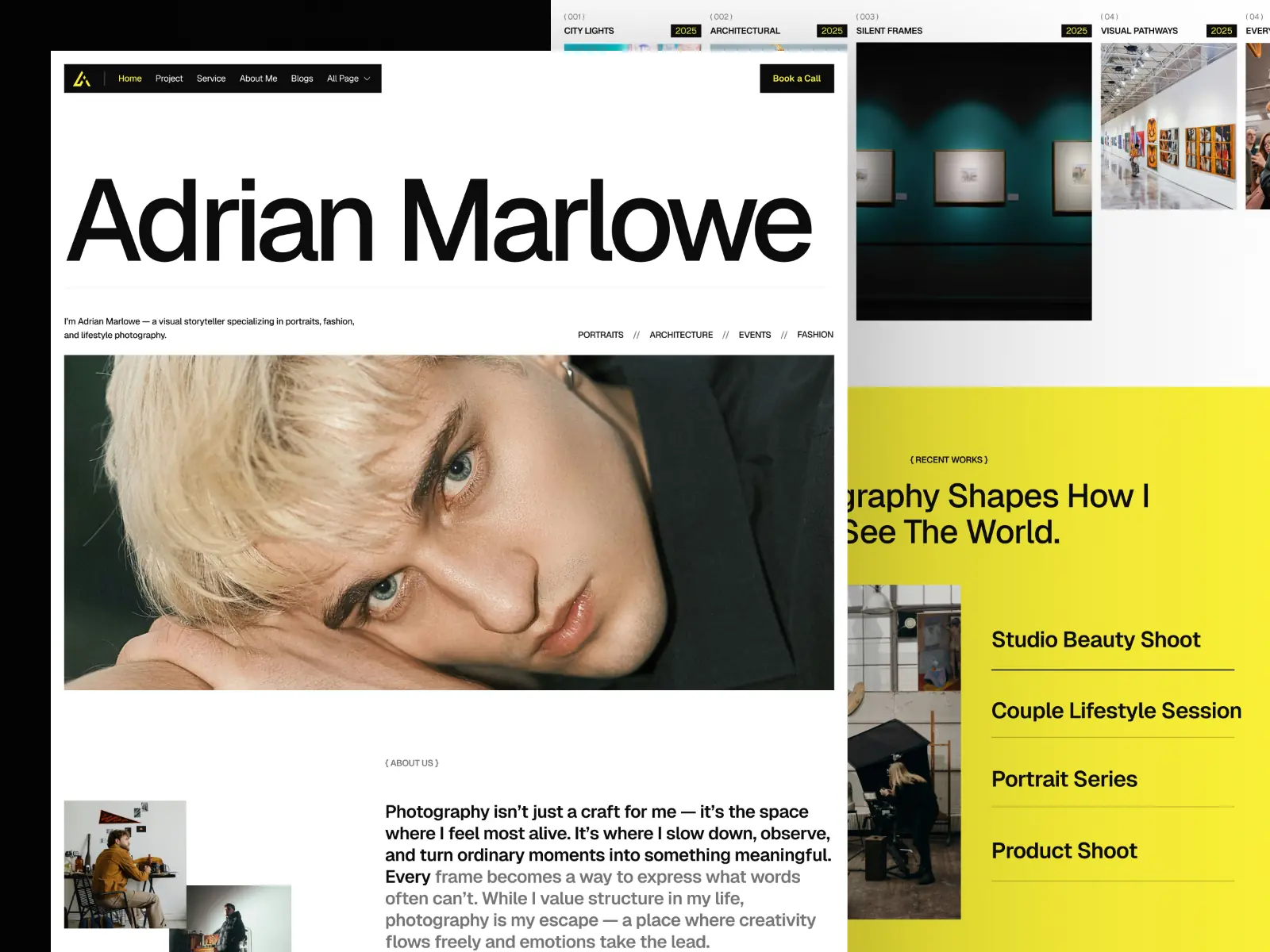 Marlowe — Photographer Photography Portfolio — Pentaclay Framer Template