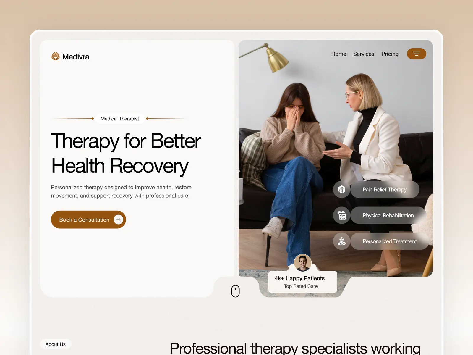 Medivra — Medical Therapy & Wellnes — Pixcut Studio LLC Framer Template