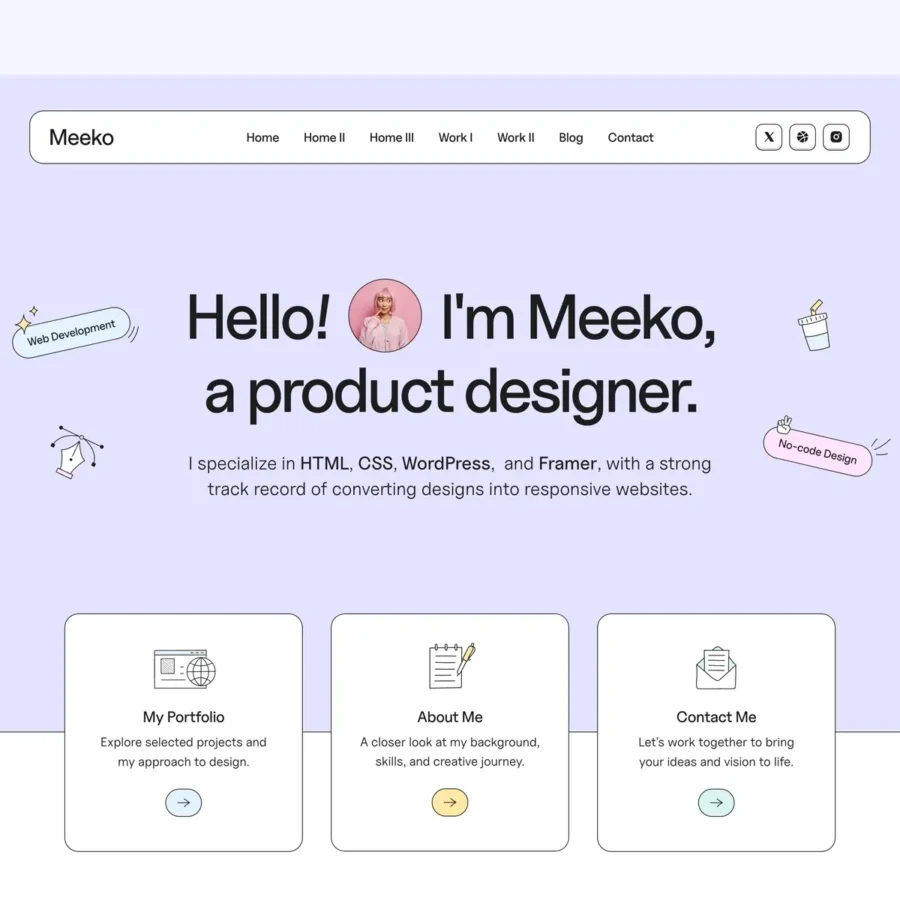 Meeko — Creative Portfolio Template — Elemis Themes Framer Template