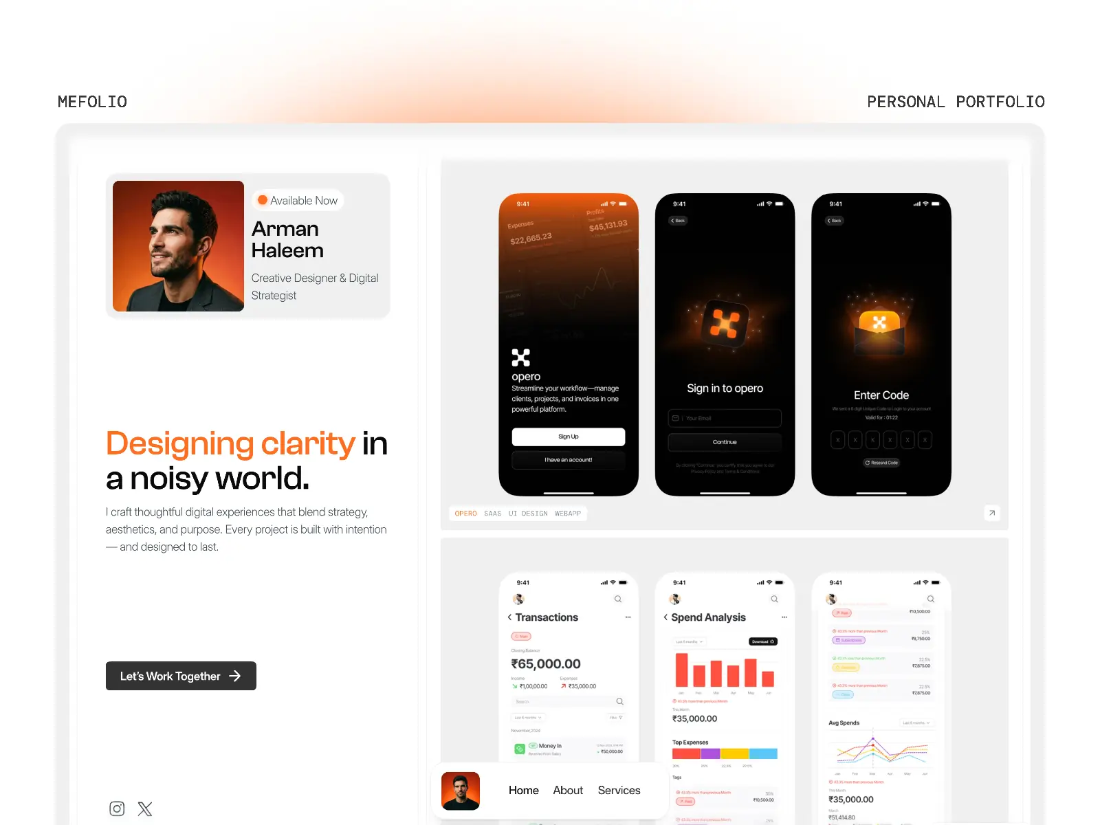 Mefolio — Personal Portfolio Template — Rehbar Design Labs Framer Template