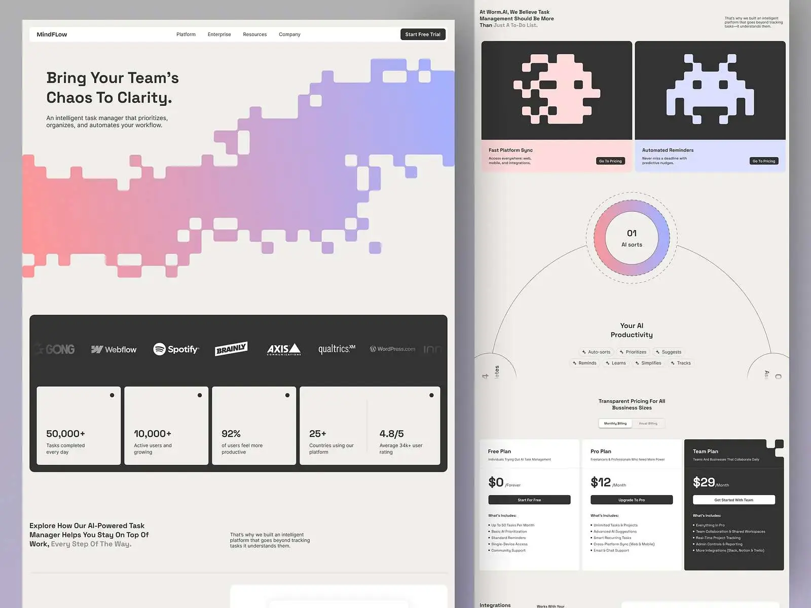 MindFlow — AI Productivity Landing Page — Odama Studio Framer Template