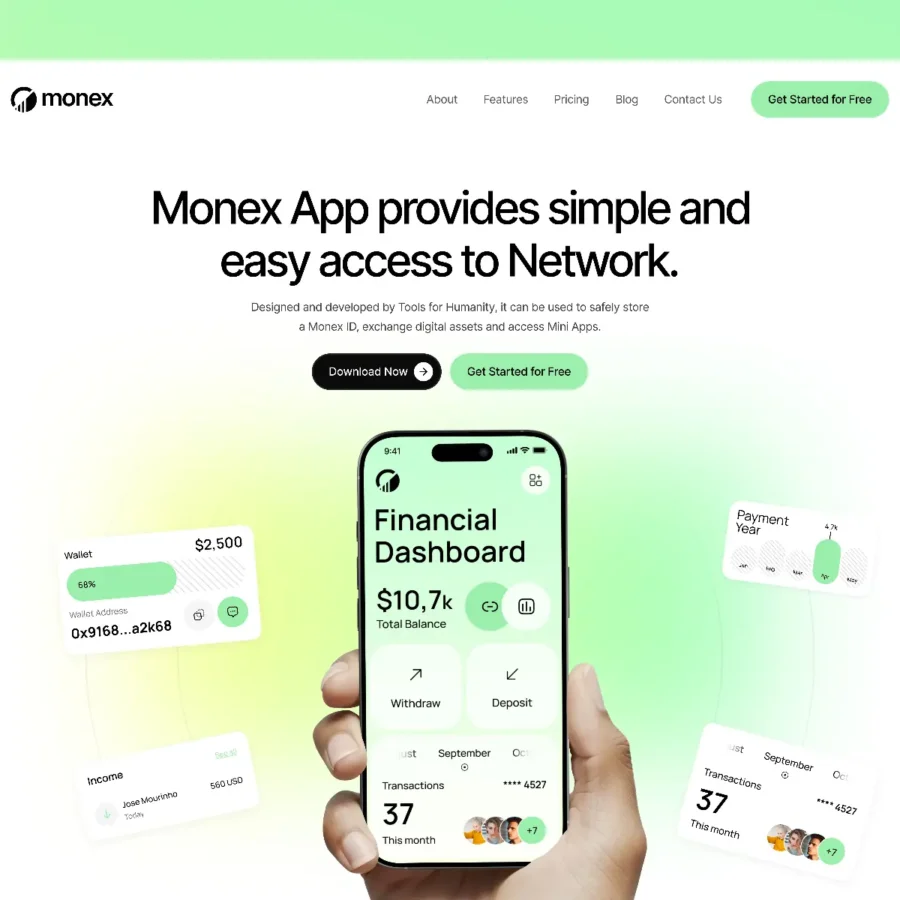 Monex — Finance Mobile App Landing Page — Pixcut Studio LLC Framer Template