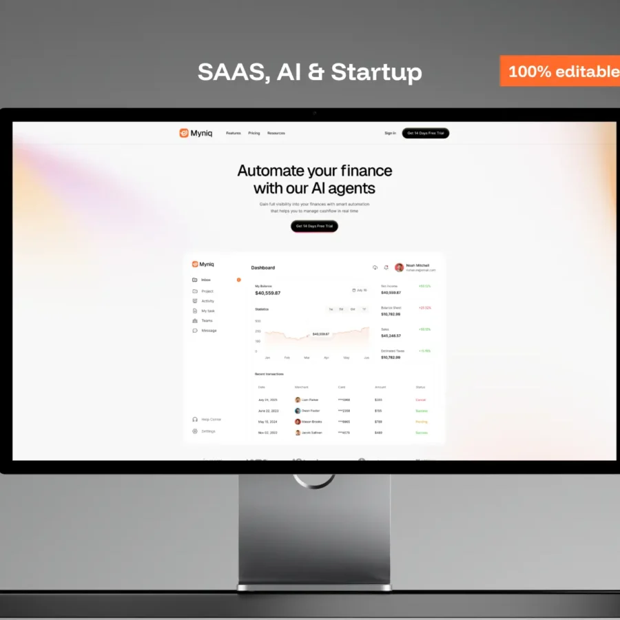 Myniq — SaaS AI Startup AI Agent free temp — Gr8r Themes Framer Template