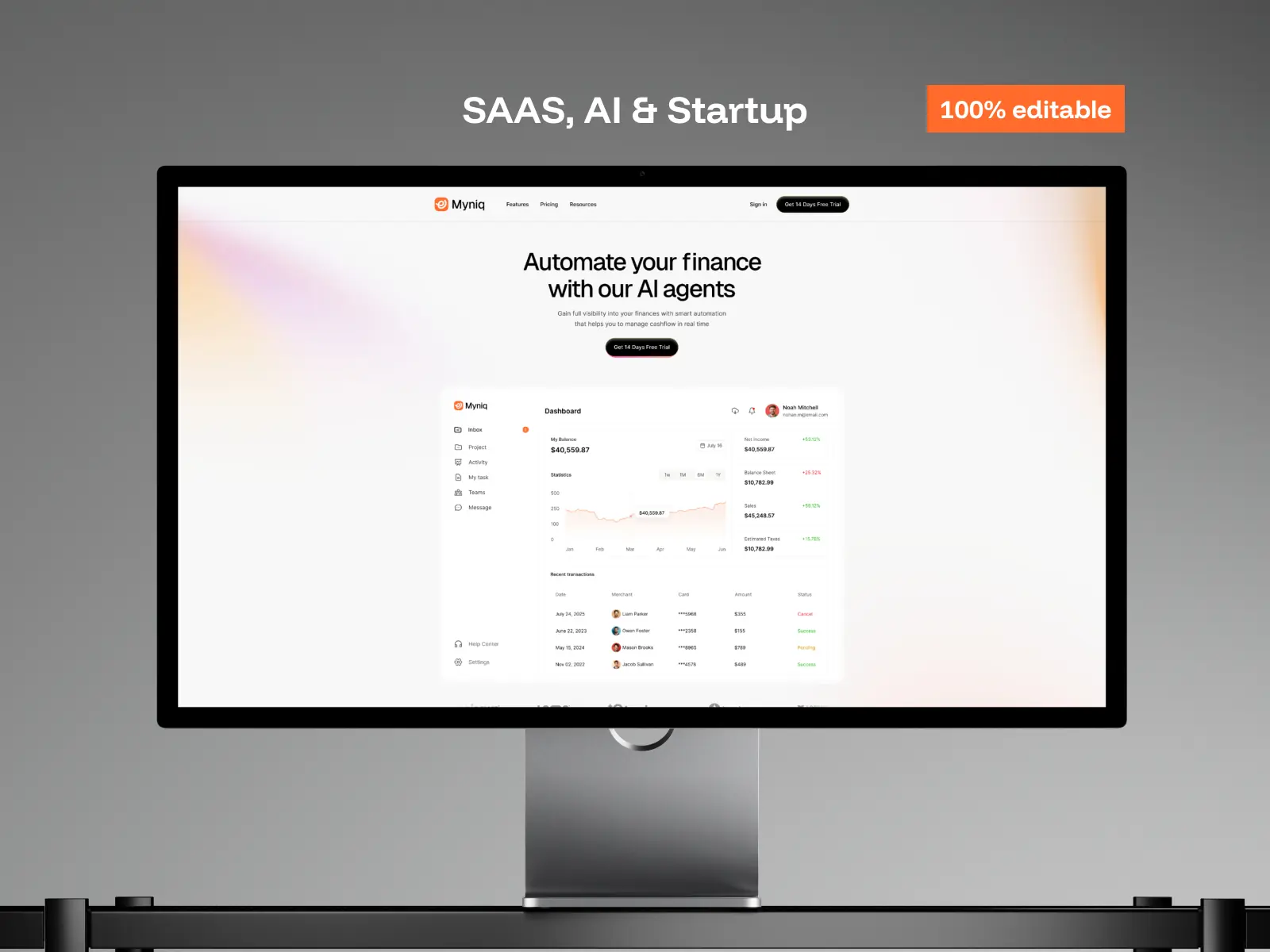 Myniq — SaaS AI Startup AI Agent free temp — Gr8r Themes Framer Template