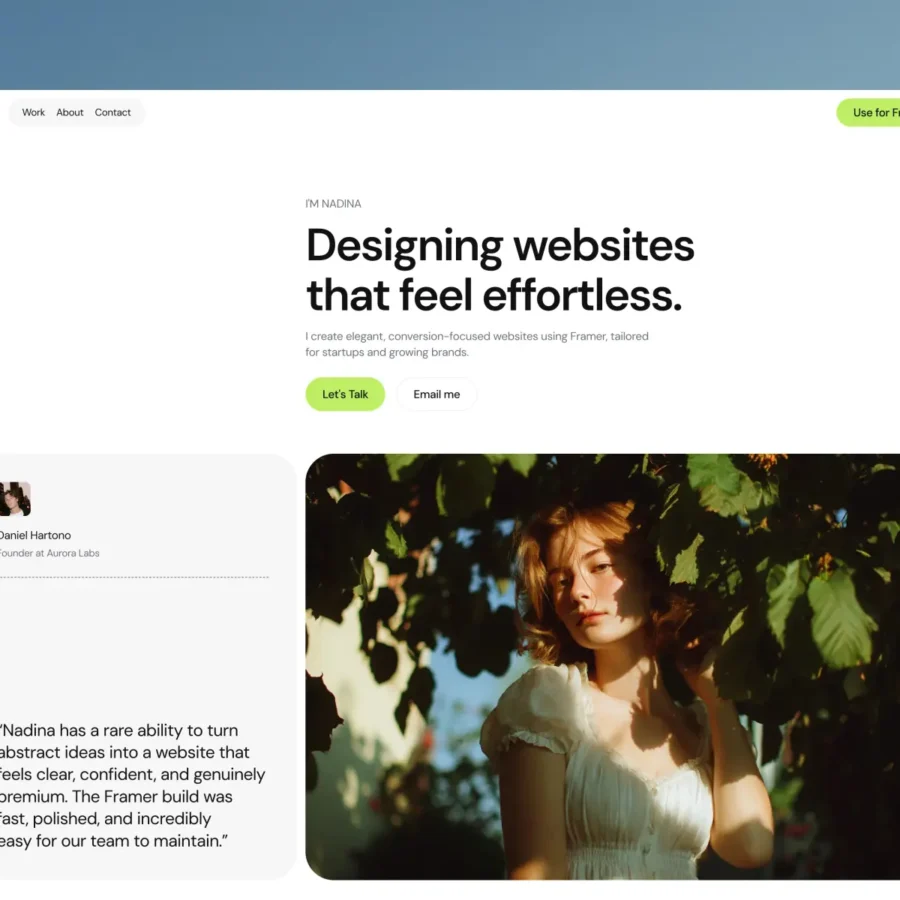Nadina — Portfolio Template — Qoim Framer Template
