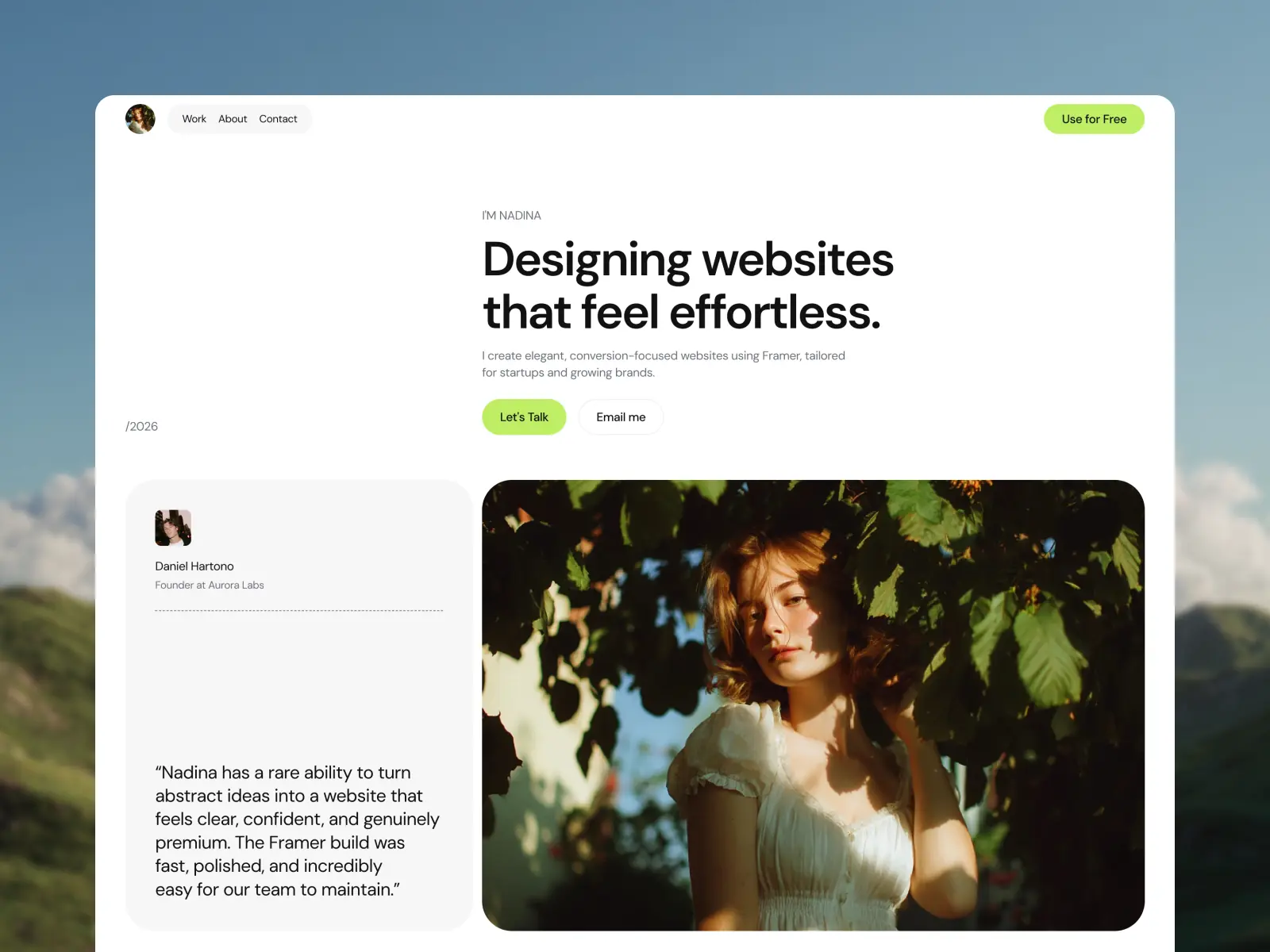 Nadina — Portfolio Template — Qoim Framer Template