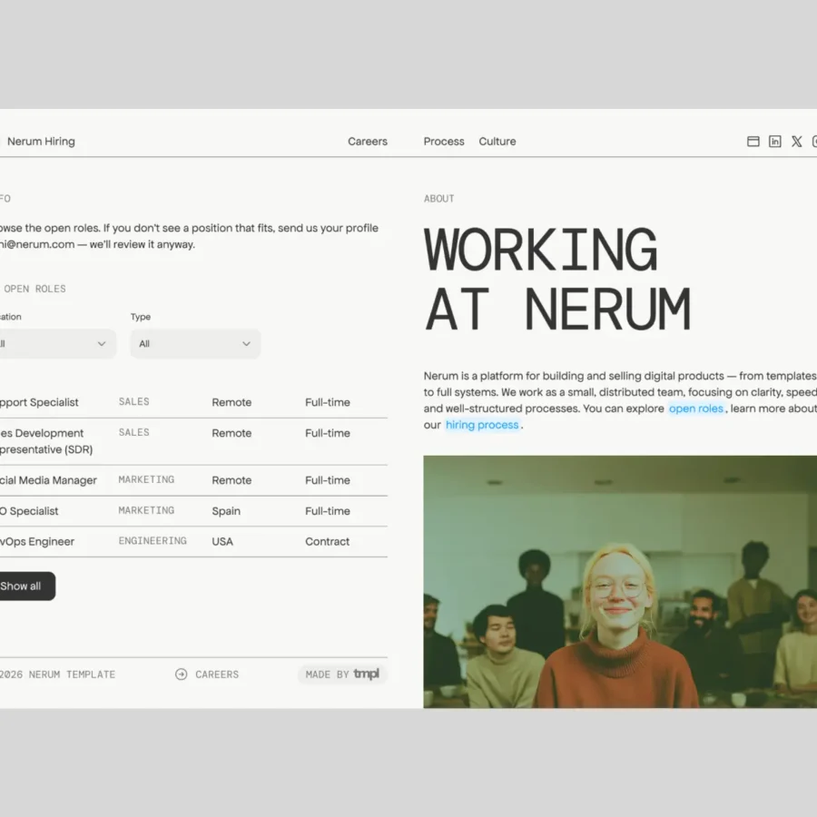 Nerum — HR & Careers Site Template — Sasha Mozdir Framer Template