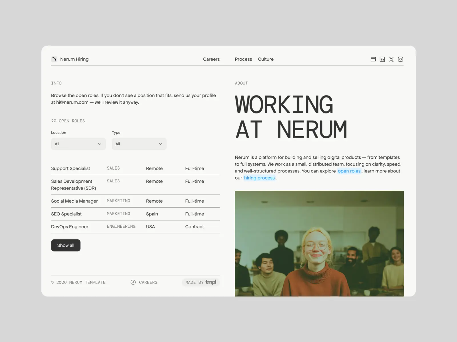 Nerum — HR & Careers Site Template — Sasha Mozdir Framer Template