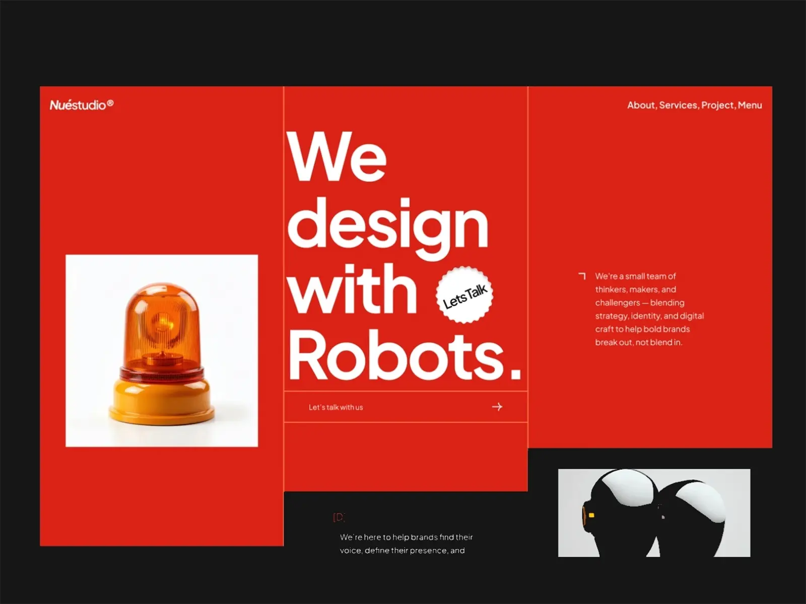 Red and black website design with bold white text stating,
