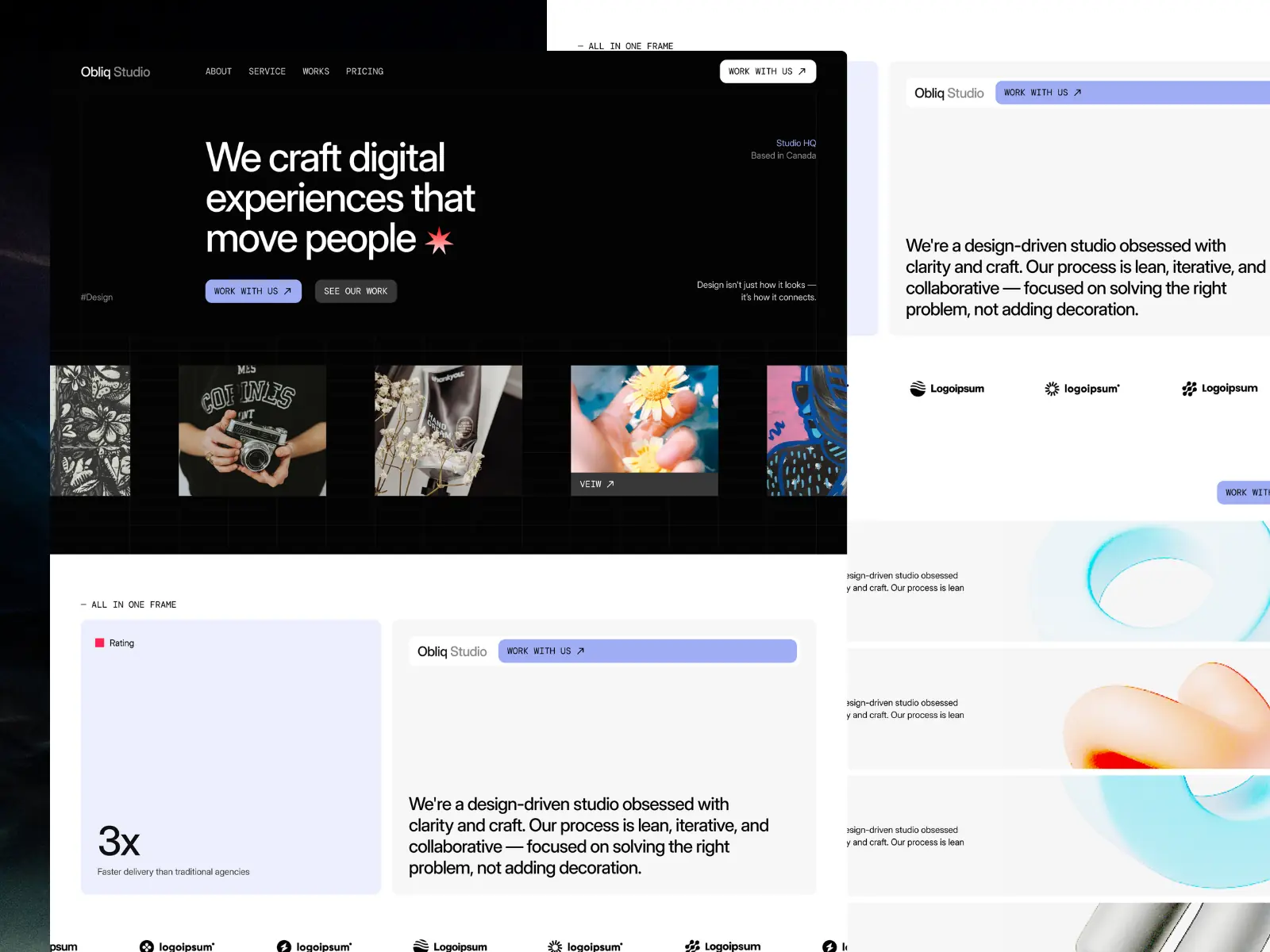 Obliq Studio — Creative Agency & Design Portfolio — Waida Studio Framer Template