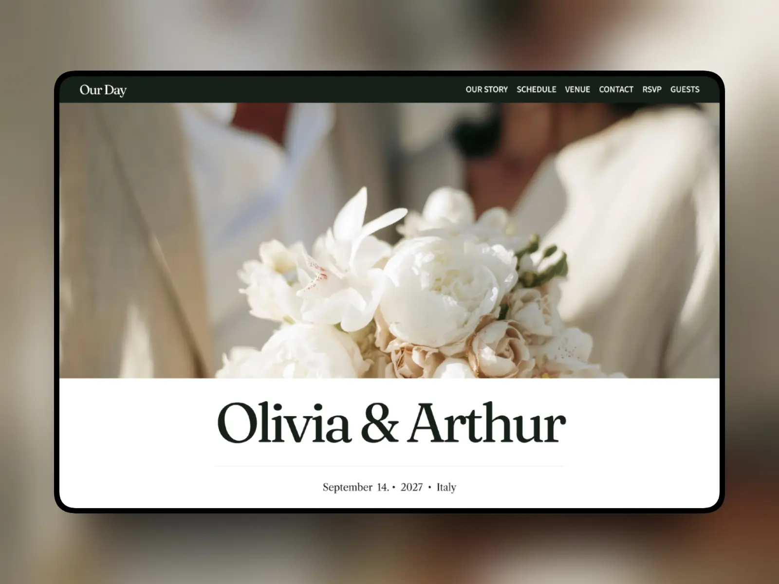 Our Day — Editorial Wedding Template — Ava Thiery Framer Template
