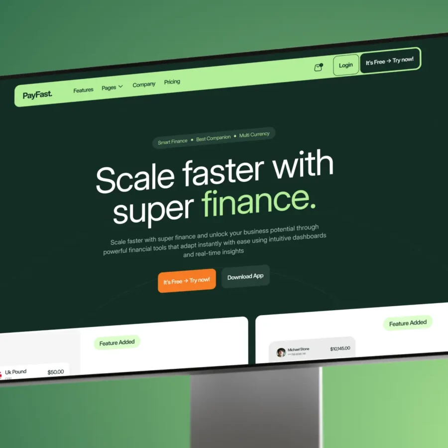 Payfast — Modern fintech template — Finlay Studio Framer Template