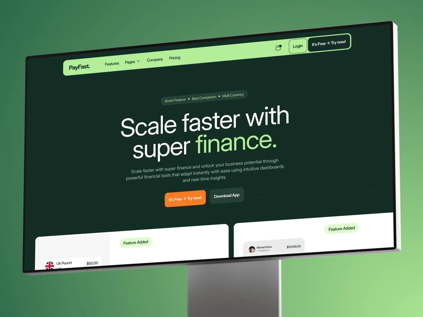 Payfast — Modern fintech template — Finlay Studio Framer Template