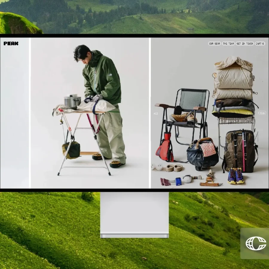 PEAK — Bold outdoor gear brand template — Scott Bachurzewski Framer Template