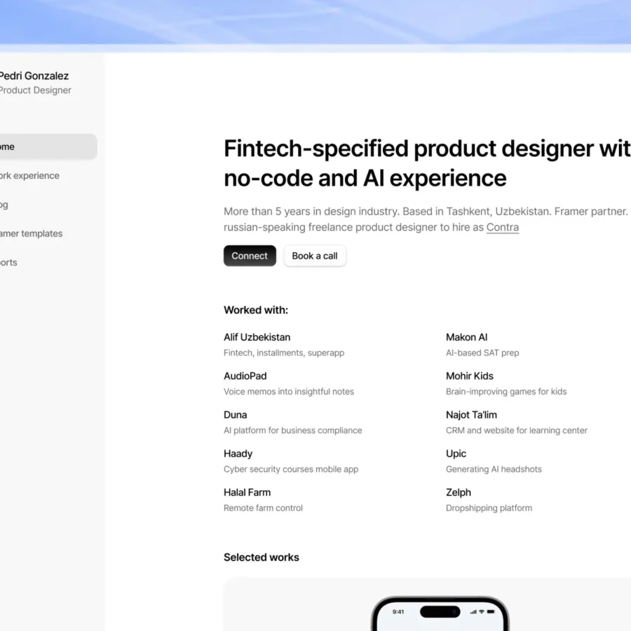 Pedri — Designer portfolio template — Bobur Mavlonov Framer Template