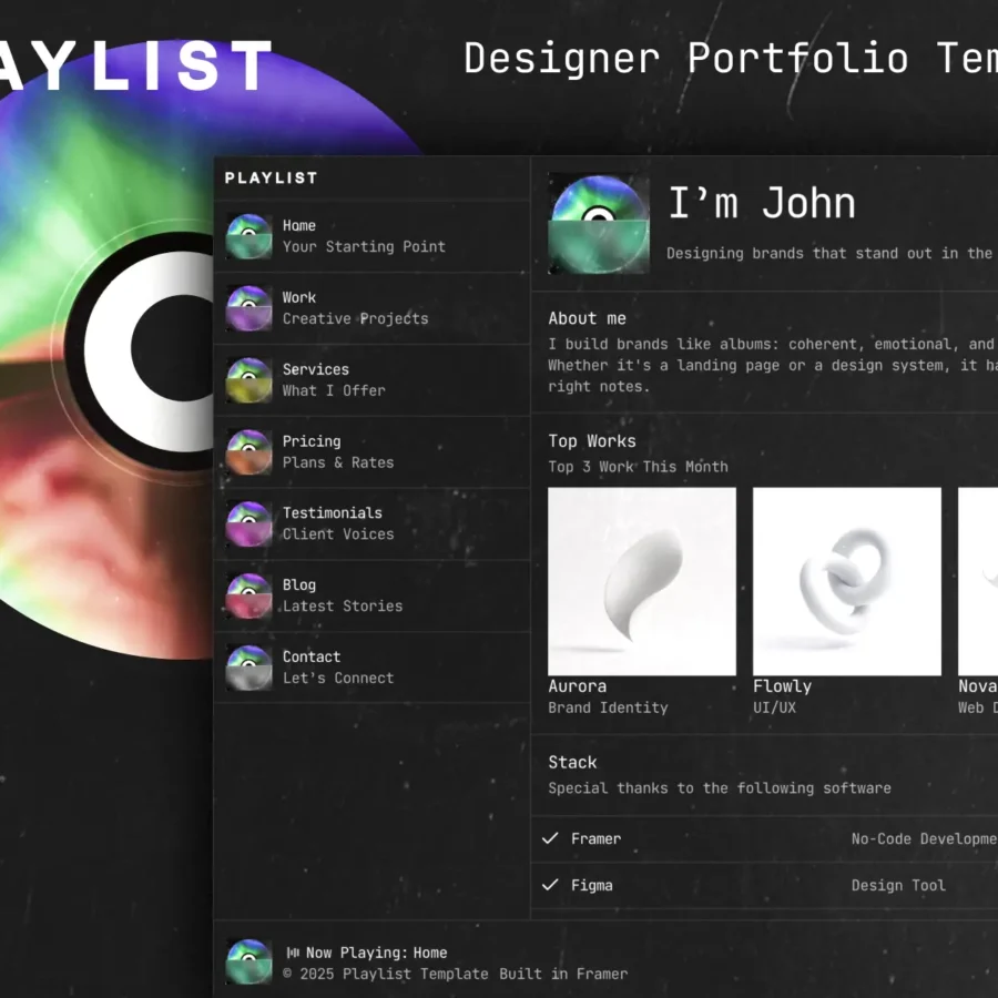Playlist — Designer Portfolio Template — Bertan Bakır Framer Template
