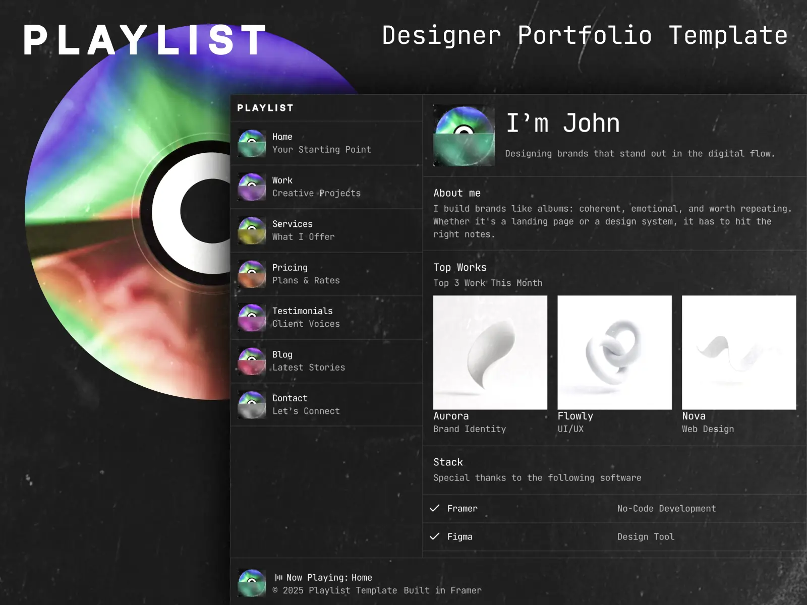 Playlist — Designer Portfolio Template — Bertan Bakır Framer Template