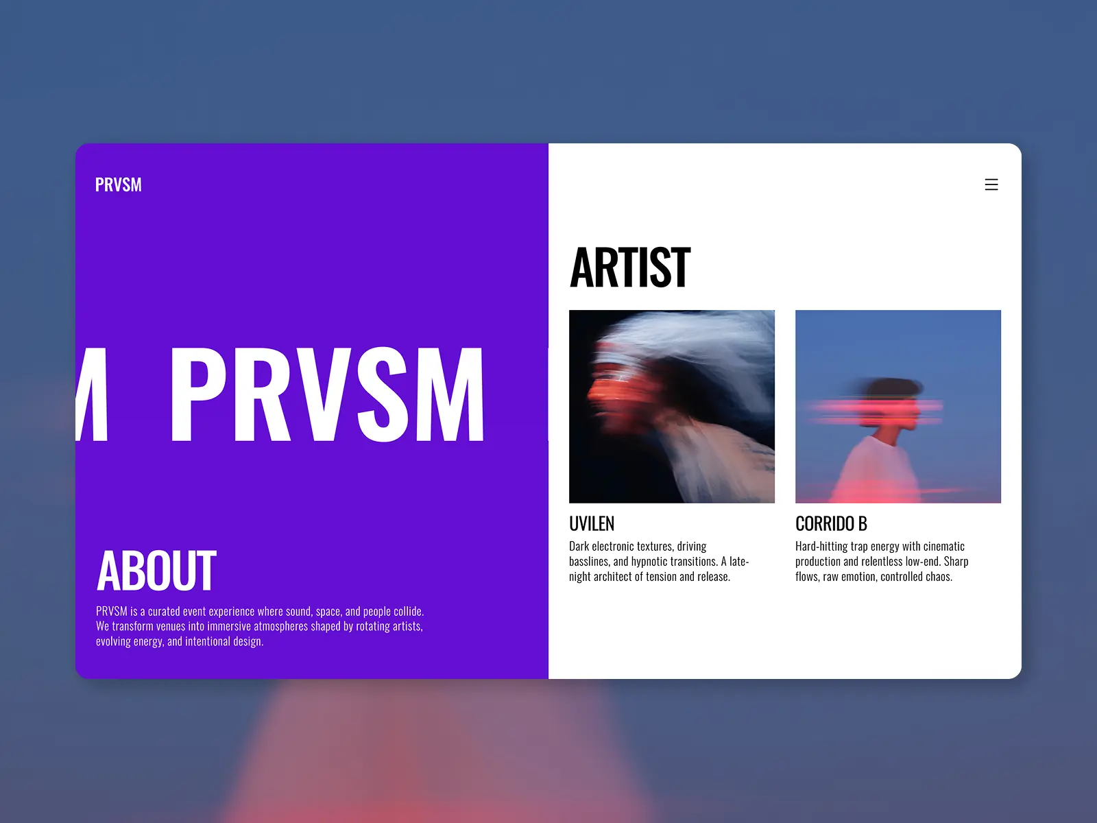 PRVSM — Immersive Music & Event Template — Magdalena Wołowiec Framer Template