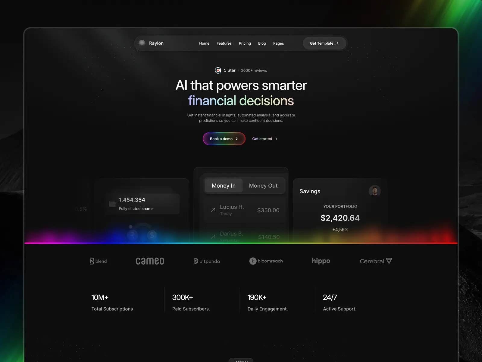 Raylon — AI Based Financial Saas Template — Flowzai Framer Template