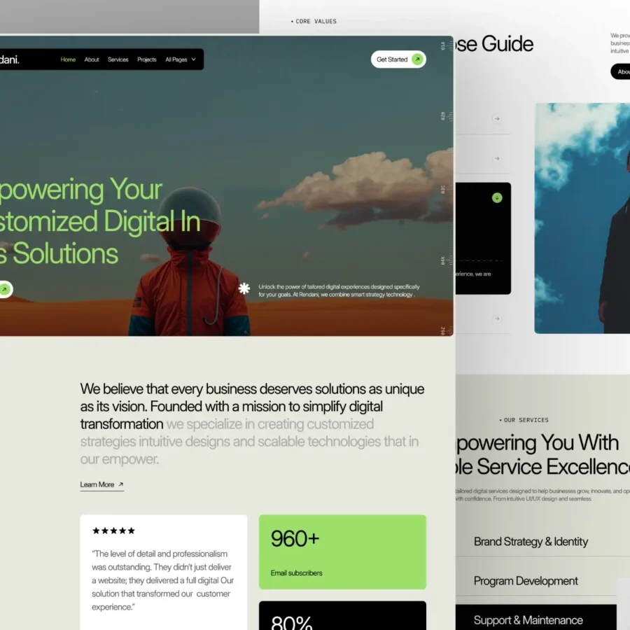 Rendani — Creative Portfolio, Marketing Site — Pentaclay Framer Template