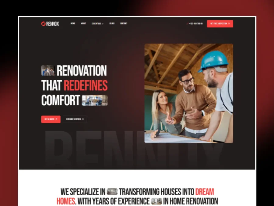 Rennox — Home Renovation Framer Template — RedDevs Framer Template