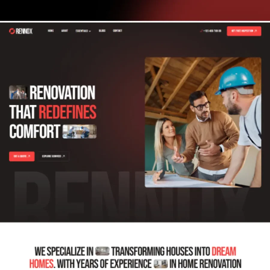 Rennox — Home Renovation Framer Template — RedDevs Framer Template
