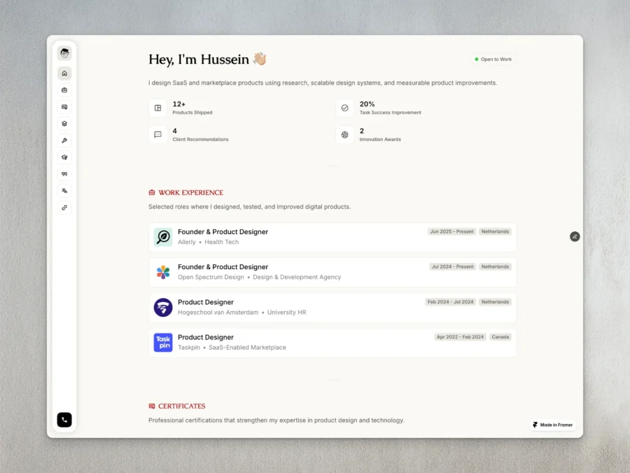Resumix — Your One-Page Resume — Hussein Shirvani Framer Template