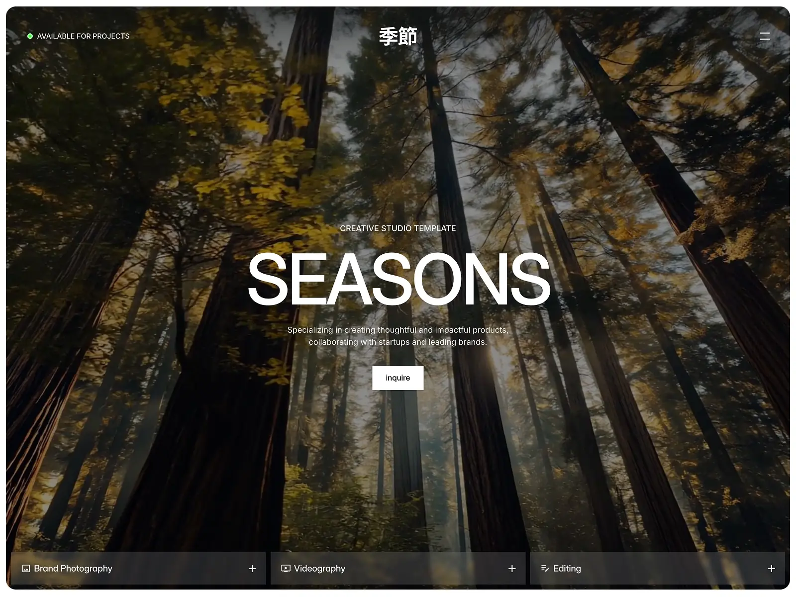 Seasons — Creative Studio Template — Wize Framer Template