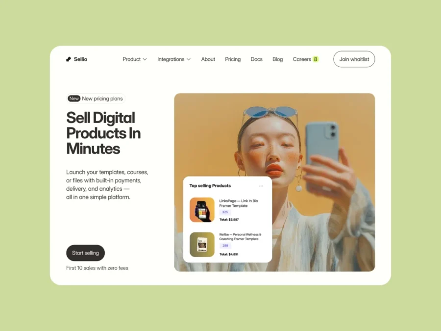 Sellio — SaaS Digital Products Template — Sasha Mozdir Framer Template