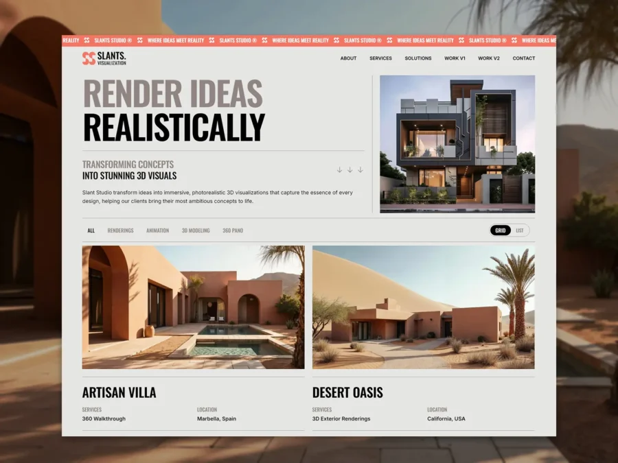 SLANTSUAL — 3D Visualizations Portfolio — Jenkate MW Framer Template
