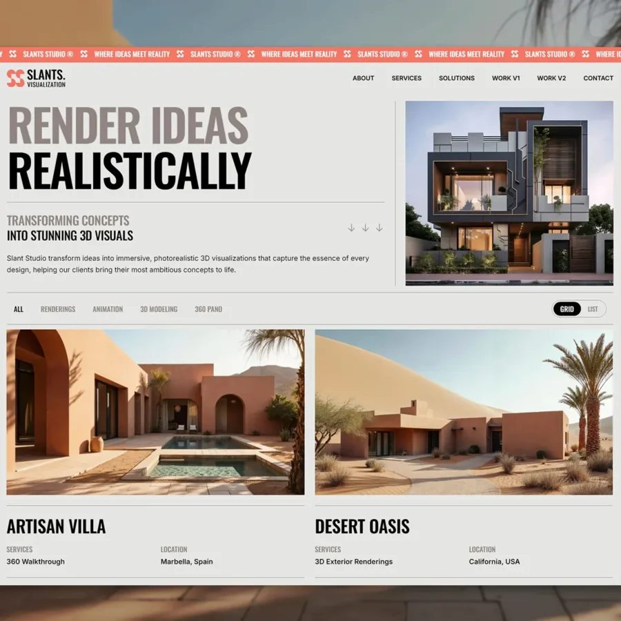 SLANTSUAL — 3D Visualizations Portfolio — Jenkate MW Framer Template