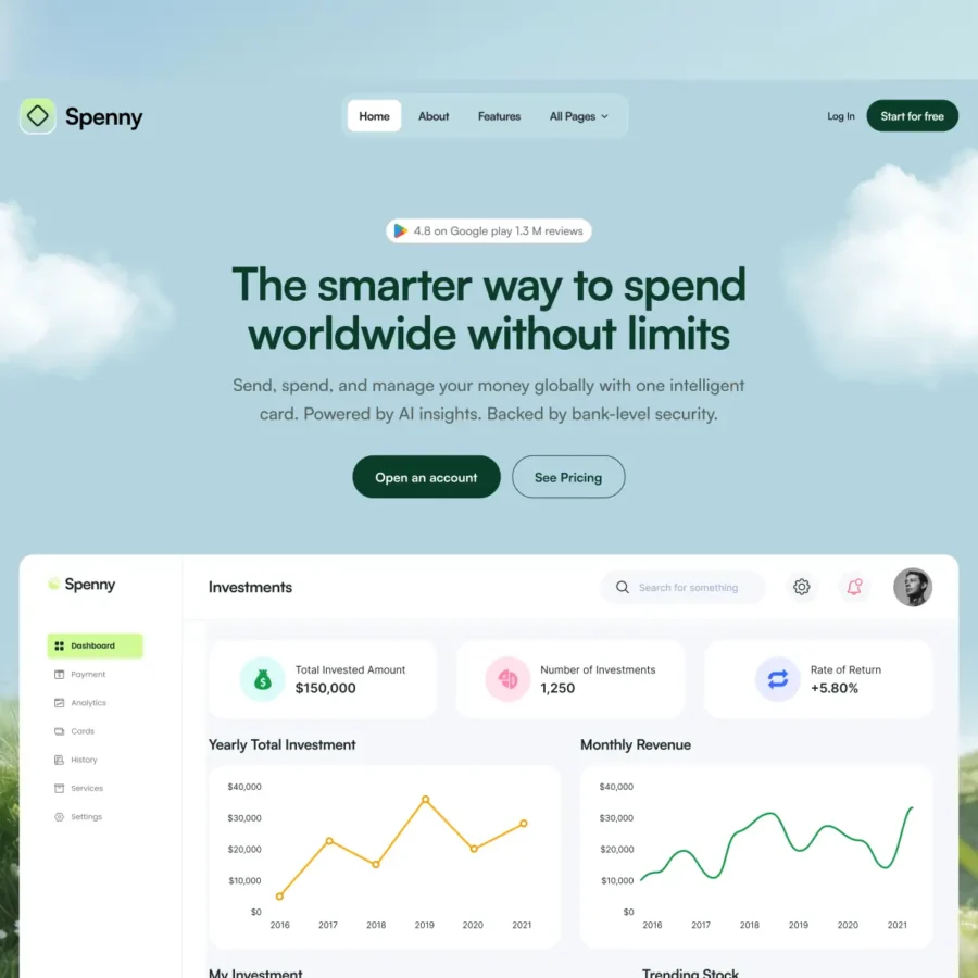 Spenny — Fintech & Finance Framer Template — Ui Hive Framer Template