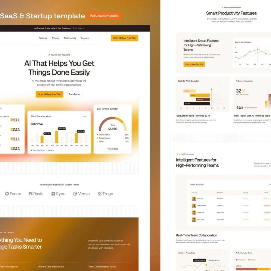 Taskzen — Free AI SaaS Startup Landing Page — Gr8r Themes Framer Template