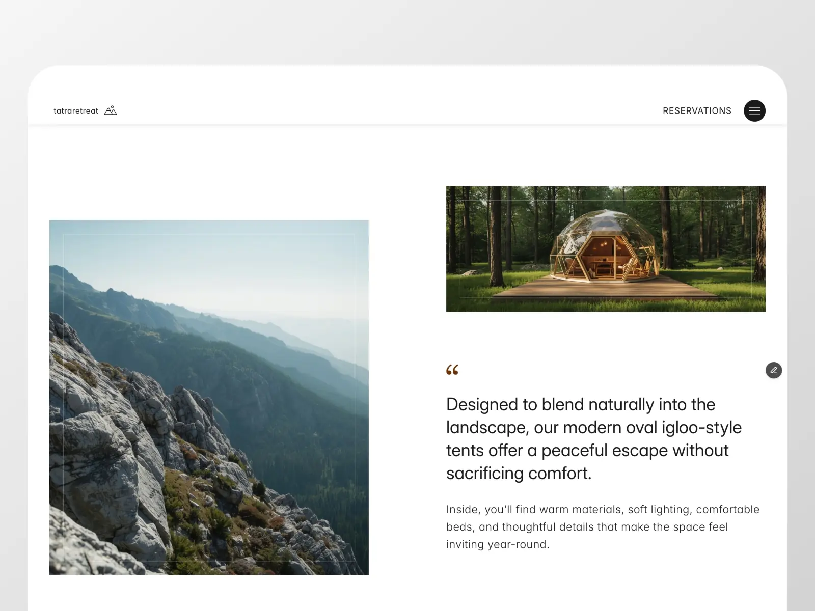 Tatra Retrea — Glamping Website Template